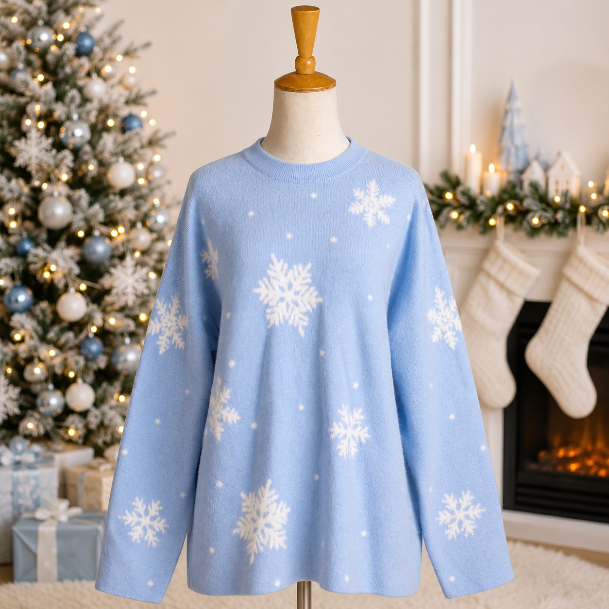 Frosted Blue Snowflake Sweater